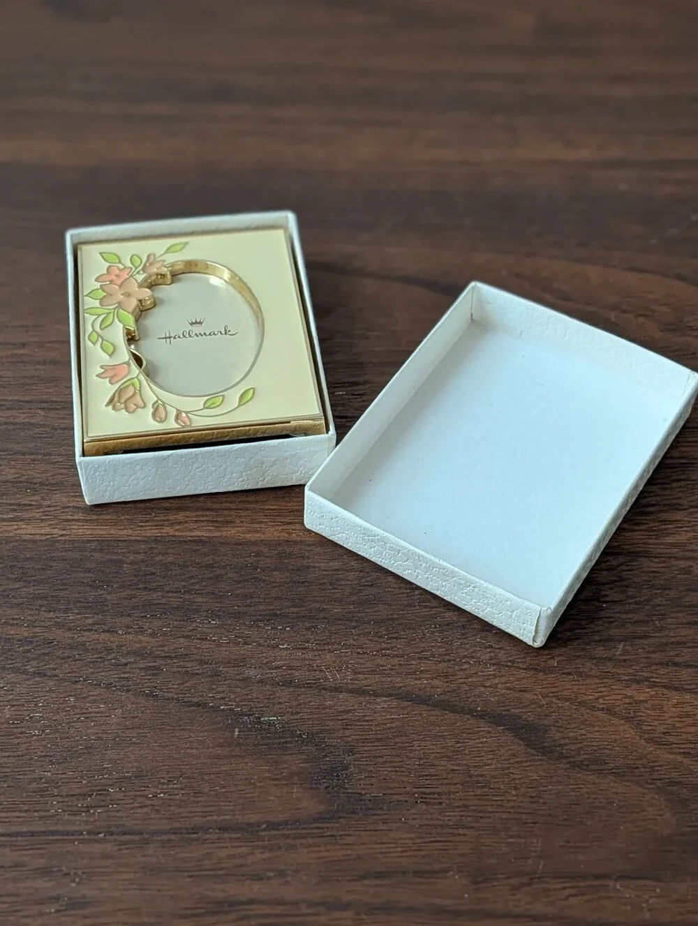 Vintage Hallmark Brass andEnamel Mini Picture Frame Floral Small 2.25x2.75